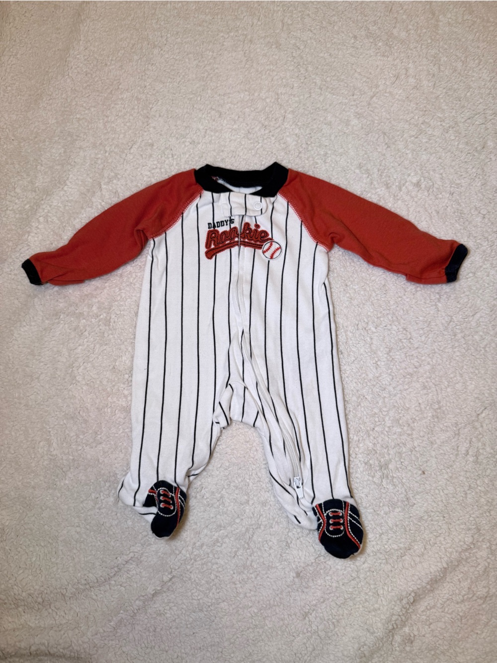 Carter's White Pinstripe Baby One-Piece with “Daddt’s Rookie” on Front